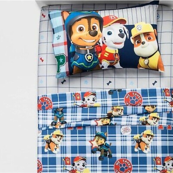 PAW Patrol Rubble Marshall Chase 3pc Preppy Pups Plaid Sheet Set, Twin - Picture 1 of 3